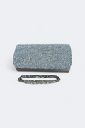 Silver Crystal Stone Clutch Bag