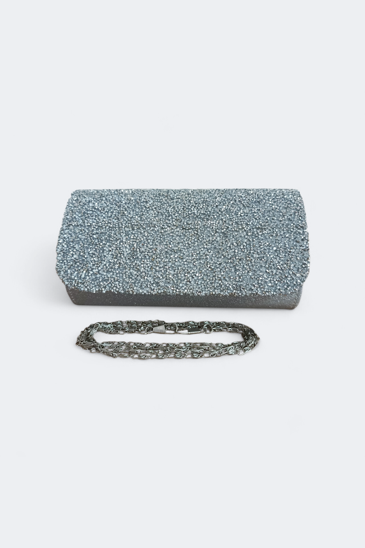 Silver Crystal Stone Clutch Bag